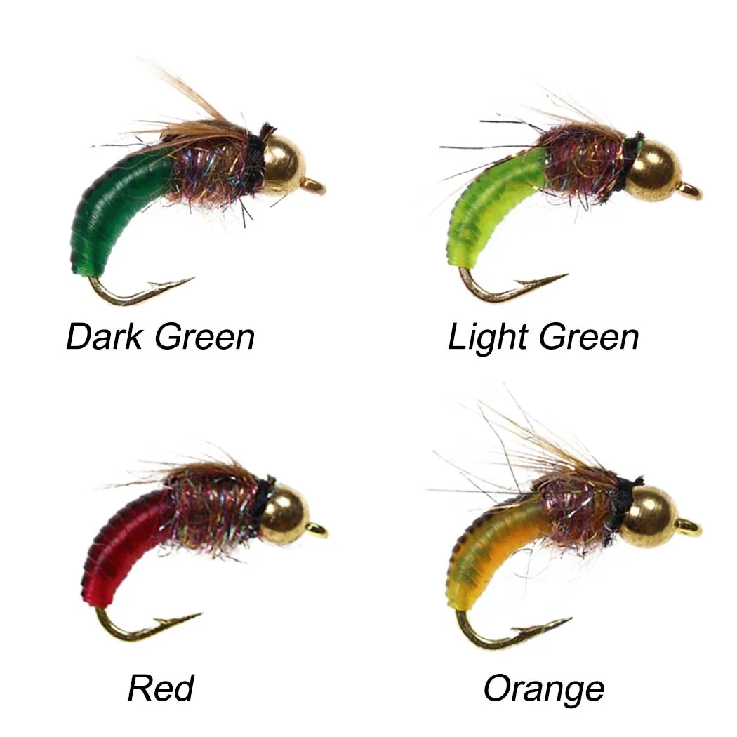 1/3Pcs/Box #10 Fishing Accessories Brass Bead Head Sinking Nymph Scud Fly Worm Trout Fishing Flies Artificial Insect Bait Lure