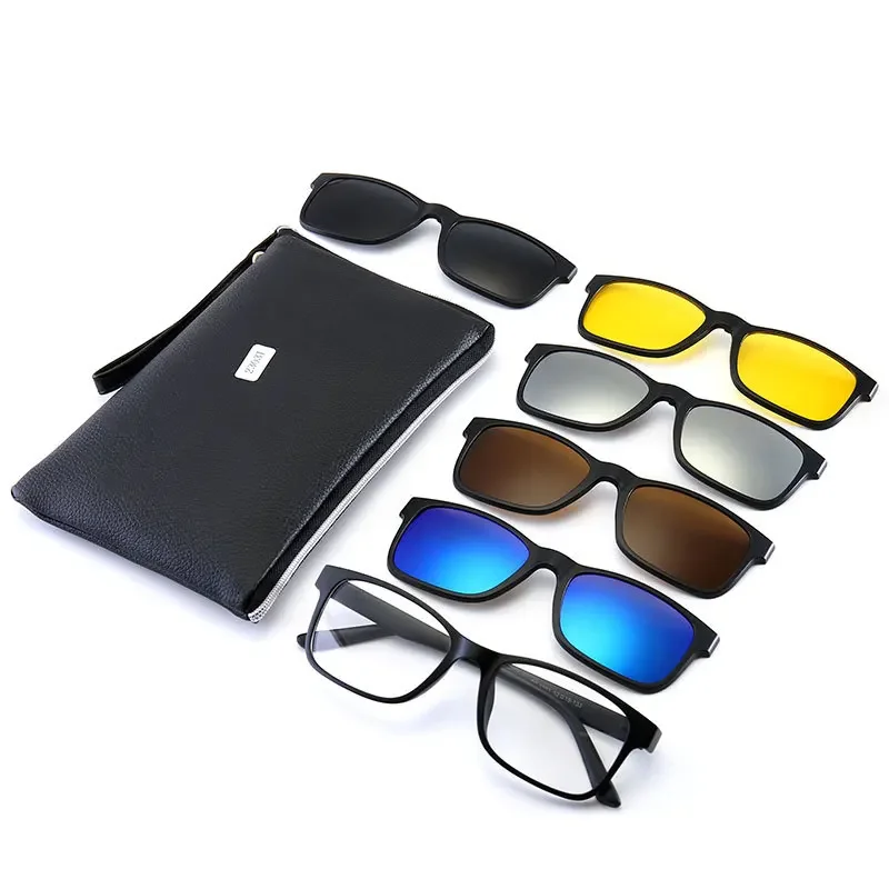 6PCS Magnetic Polarized Clip On Sunglasses Women Men Plastic Frame for Night Driving Sunglasses UV400