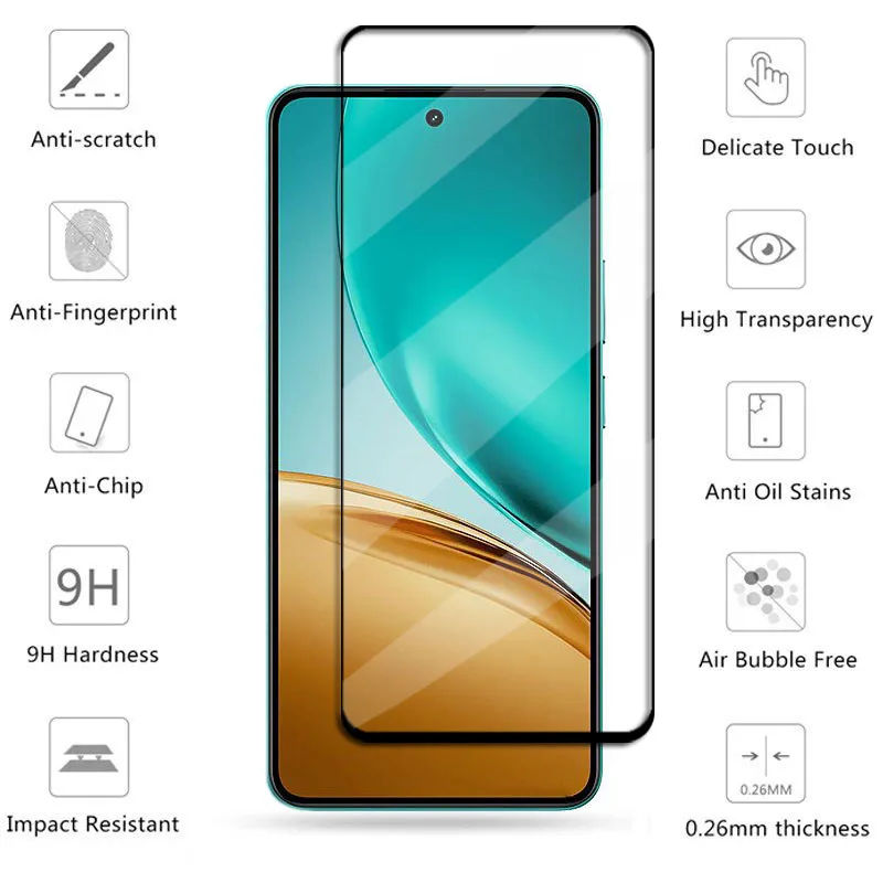 غطاء كامل من الزجاج المقسى لهاتف Realme 14T 5G زجاج Realme 14T واقي للشاشة طبقة عدسة الهاتف الواقية لـ Realme 14T
