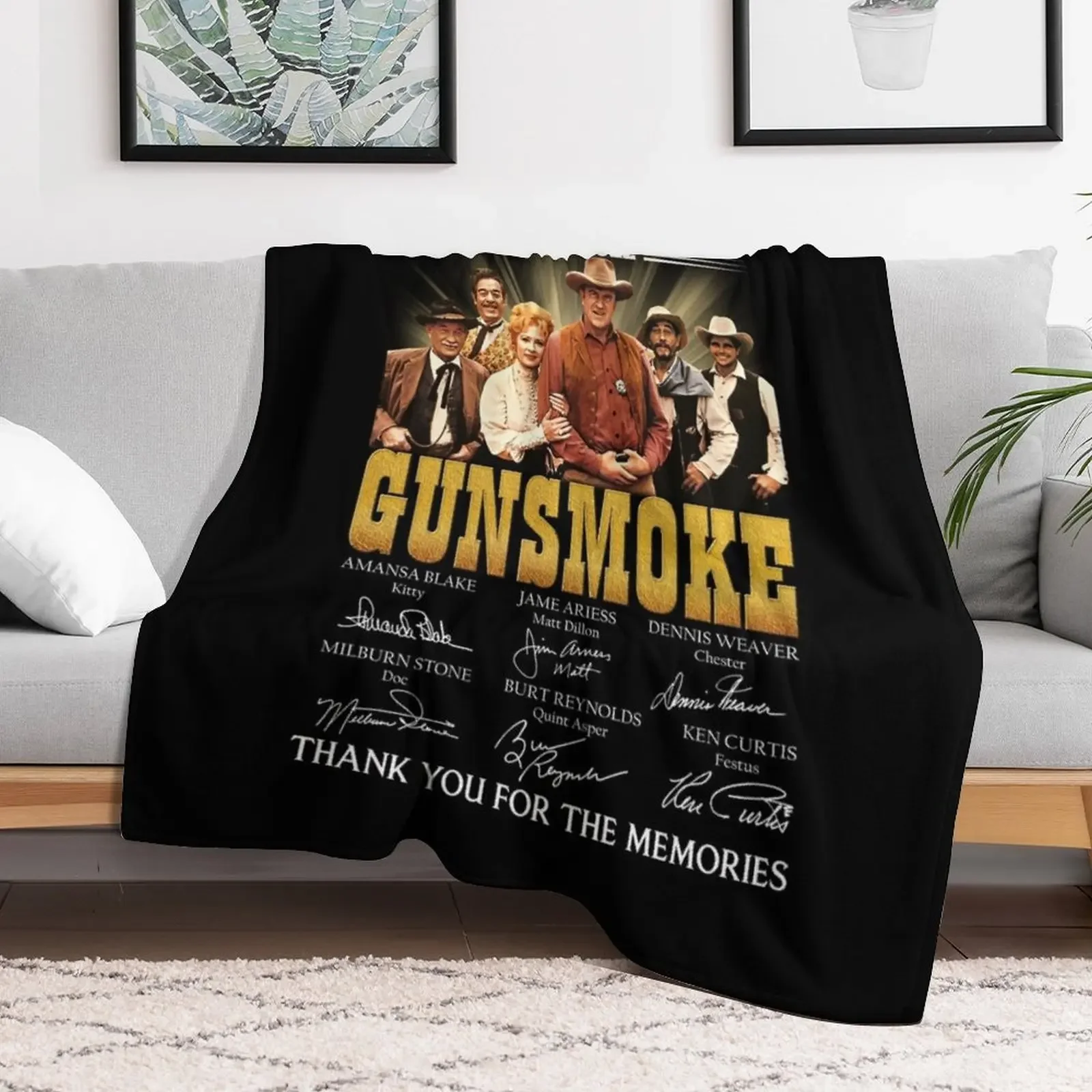 67 Years Gunsmoke Cast Signatures Thank You For Memories Throw Blanket Travel Decorative Throw Single Thin Blankets