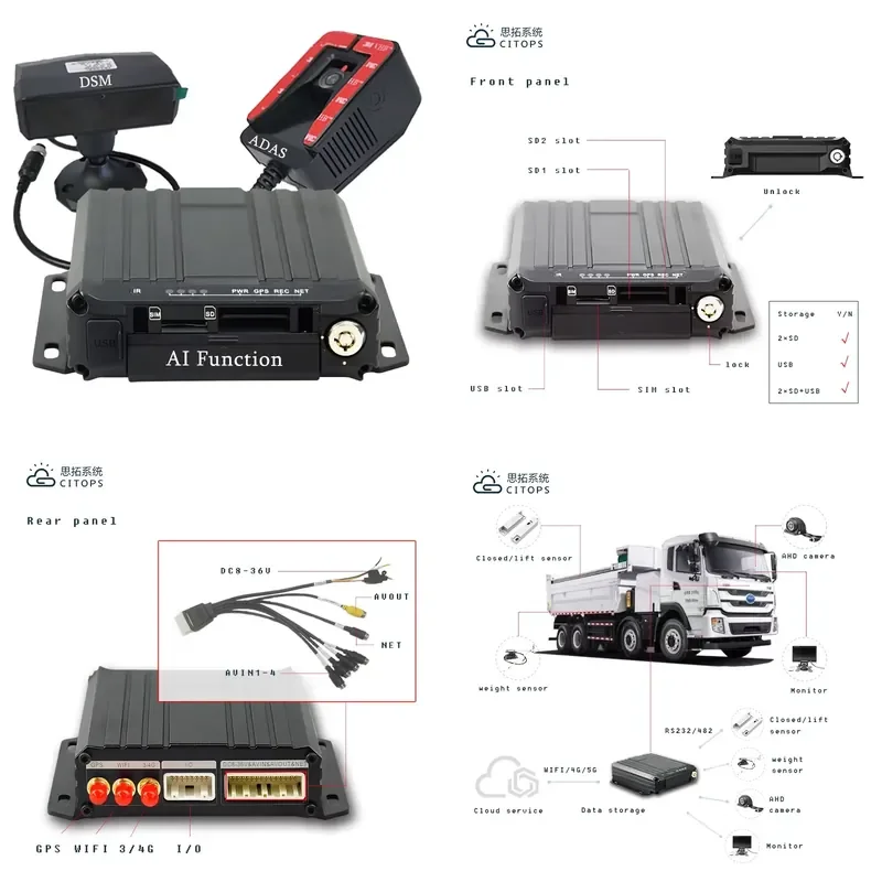 High Quality 4ch Dual Sd Card 1080p 4g Gps Mdvr Driver Fatigue System Adas Dsm Ai Mobile Dvr