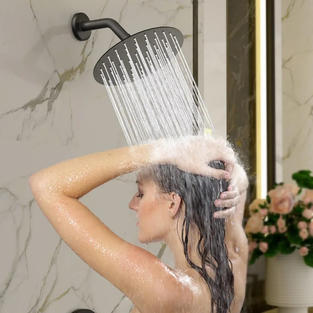 マットブラック 8 インチ レインシャワーヘッドとシングルハンドルバスタブシャワーセット