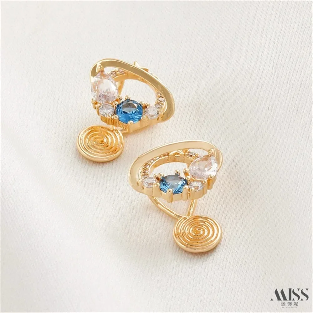 14K Gold-plated Zircon Water Droplet Splicing Cactus Blue Planet Mosquito Repellent Coil Ear Clip Earring Ear Accessory