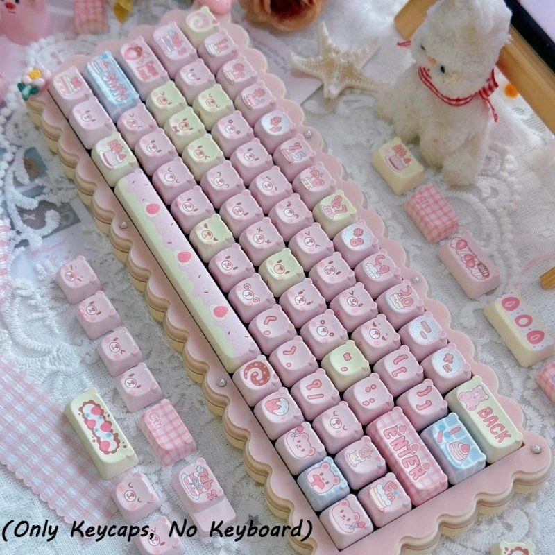 Cute Strawberry Cake Bear Head EAO Profile PBT Keycaps Five-Side Dye Sublimation Cartoon Sweet Keycap for Mechanical Keyboard