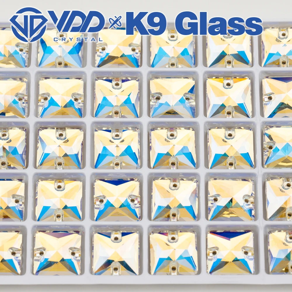 VDD S256 Moonlight Square K9 Glas aufnähbare Strasssteine, hochwertige AAAAA Kristall-Flachrück-Nähsteine – Detail 5
