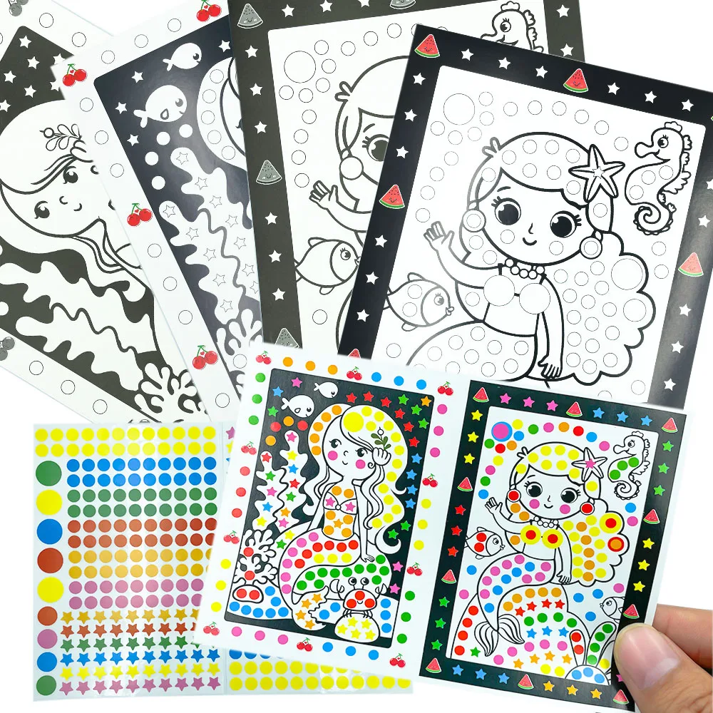 Child Self-adhesive Drawing Stickers Puzzle Dot Drawing Mosaic Animal Princess Children Game DIY Dot Star Art Craft Training Toy