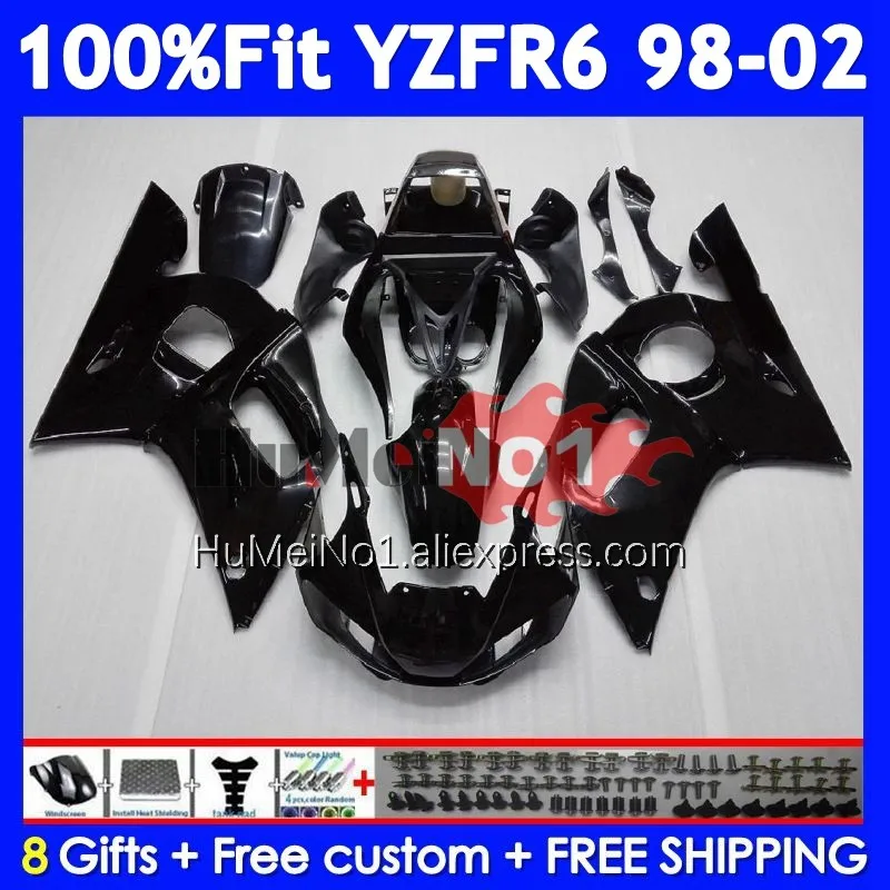 OEM Body For YAMAHA YZF-R6 YZF R6 R 6 YZF600 355No.1 YZFR6 98 99 00 Glossy black 01 02 YZF-600 1998 1999 2000 2001 2002 Fairing