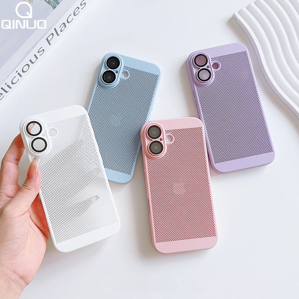 حافظة هاتف شبكية قابلة للتنفس لهاتف آيفون 16 15 14 13 12 Mini 11 Pro XR X XS Max 8 7 Plus غطاء ممتص للصدمات لتبديد الحرارة