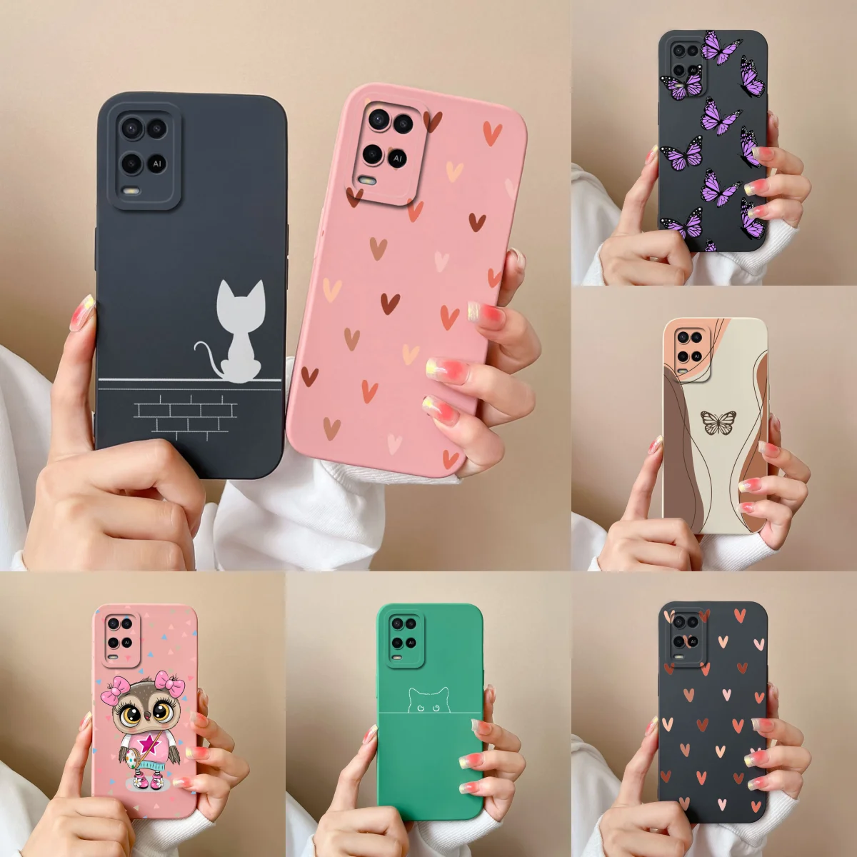 For Oppo A54 A54S Phone Case Love Heart Soft Liquid Silicone Camera Protection Back Cover For Oppo A 54 4G Anti Drop Housing