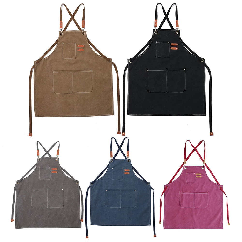 Antifouling Barista Apron Thicken Cotton Canvas Chef Work Apron Sleeveless with Pockets for Home Restaurant Camping