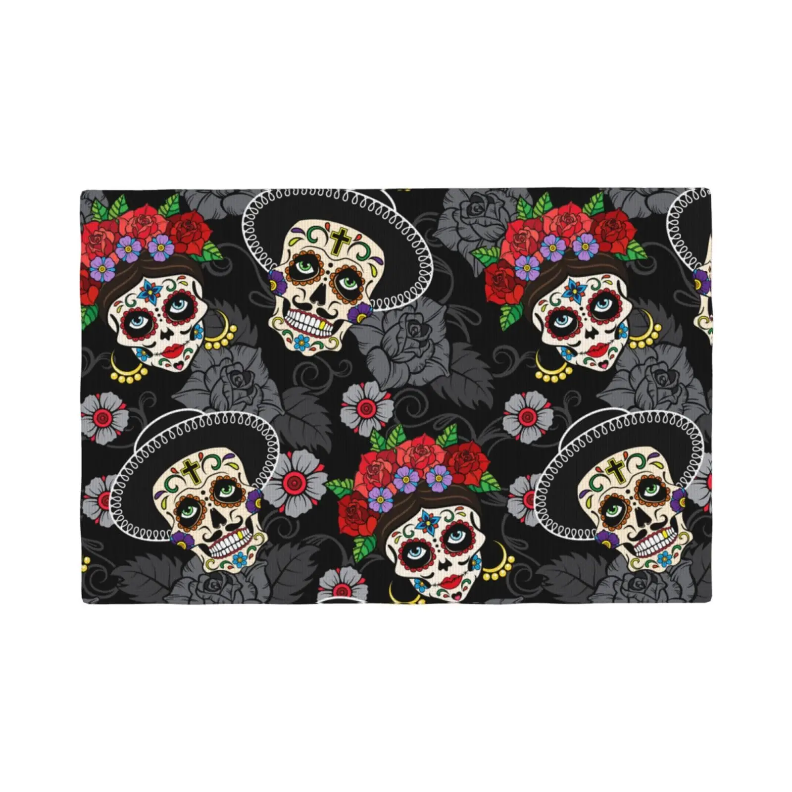 

Sugar Skulls Day of The Dead Placemats Mexican Style Tableware Place Mats for Home Table Dining Decor,Non-Slip Washable 12x18"