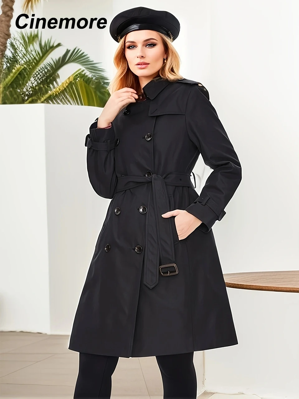 

Cinemore Spring Long Trench Coat for Women Casual Windbreaker Jacket Double Breasted Lapel Belted Windproof Female Overcoat