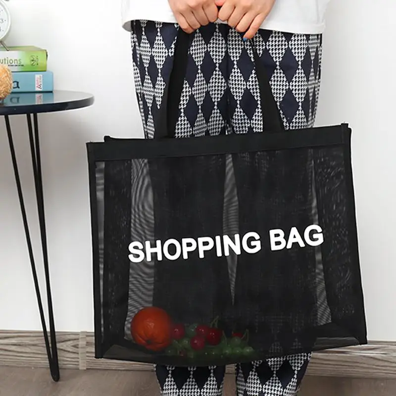 1 قطعة رسائل بسيطة سوداء حقيبة تسوق صافي حقيبة متعددة الوظائف حقيبة كتف لتخزين عطلة الشاطئ