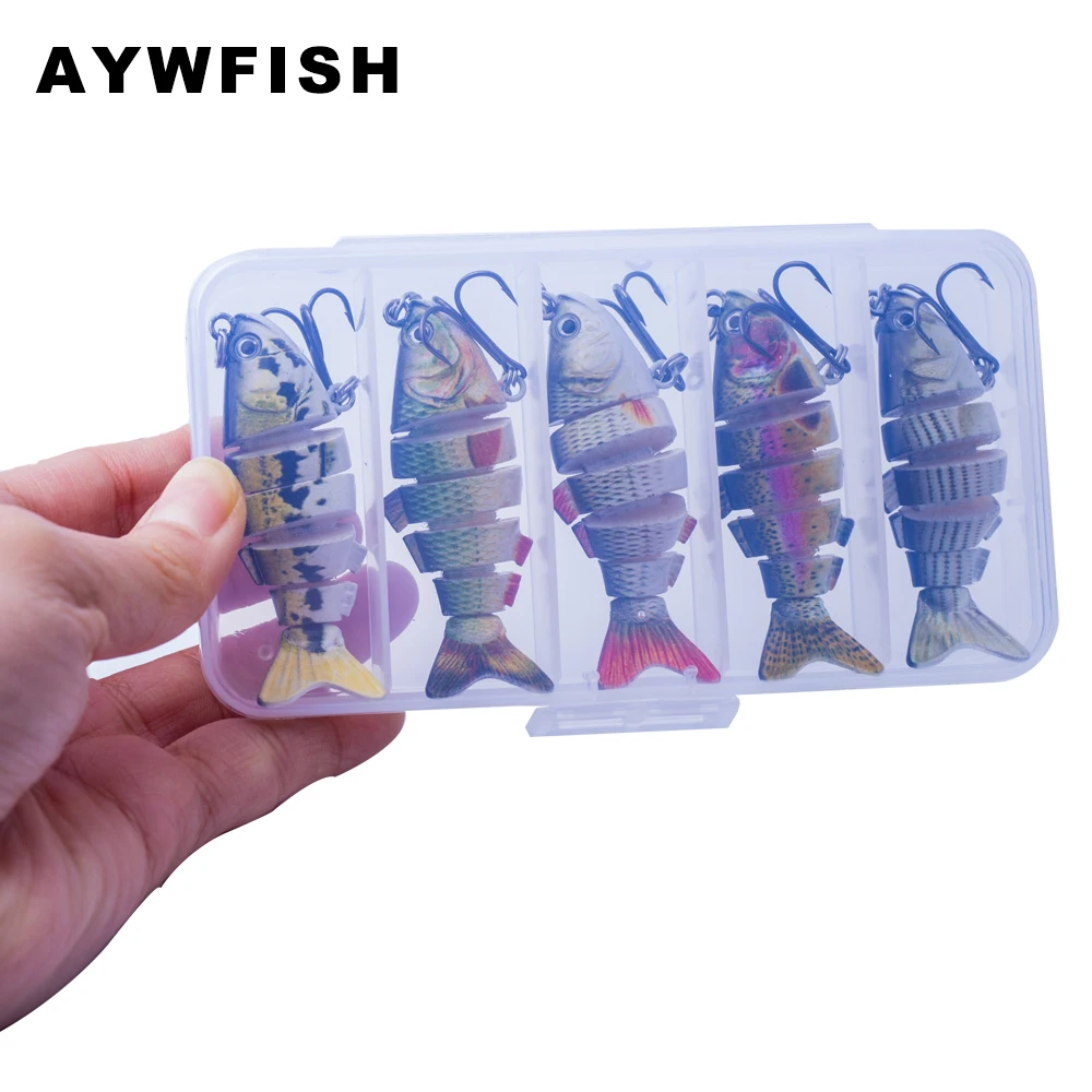 AYWFISH 5PCS / BOX Mini Swimbait Set 7CM 8.5G Lifelike Swimming Sharp Hook Artificial Jointed Baits Small Bass Fishing Lures