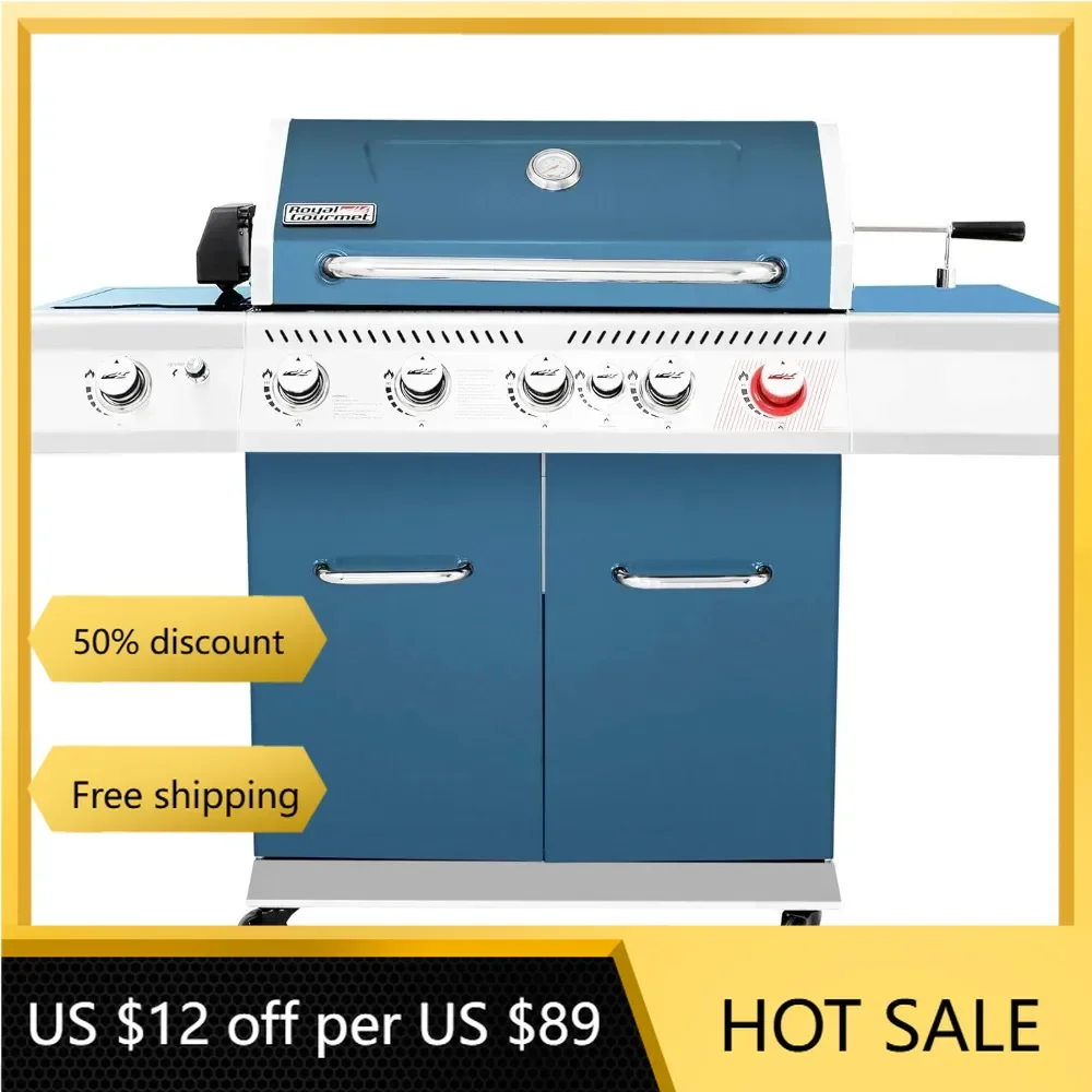 

GA5403B 5-Burner BBQ Cabinet Style Propane Gas Grill with Rotisserie Kit, Sear Burner, Rear Burner and Side Burner