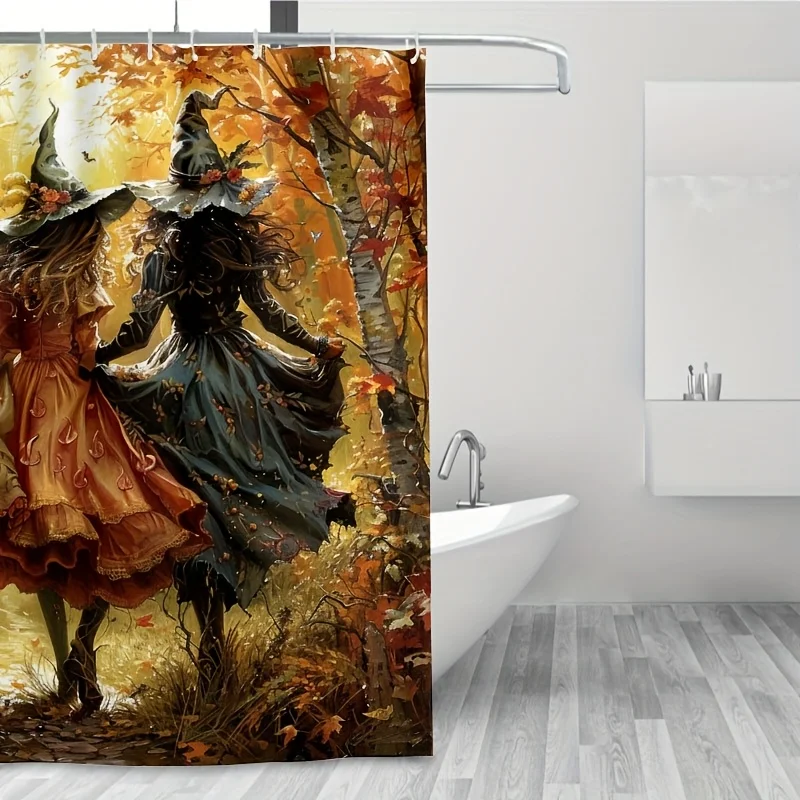 1pc, Whimsical Halloween Witches Themed Paint-By-Number Art Shower Curtain, Measuring 70.8X70.8 Inches, Made of Durable Polyeste