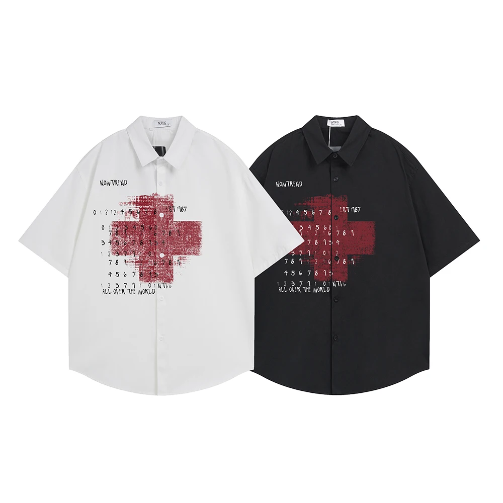 Gothic Punk Style Shirts For Man Short Sleeve Printed Shirt Y2k Designer Tops Korean Popular Clothes Men 2026 Summer Oversized