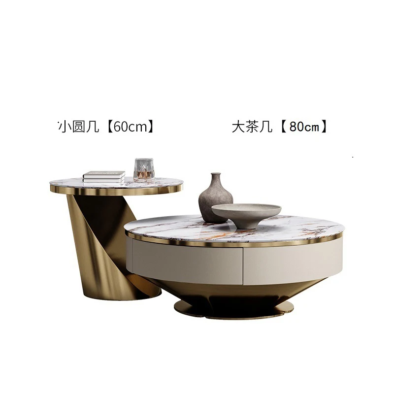 Light Luxury Modern Living Room Bright Rock Plate Tea Table Small Unit Nordic Simple Storage Creative Round Marble Tea Table