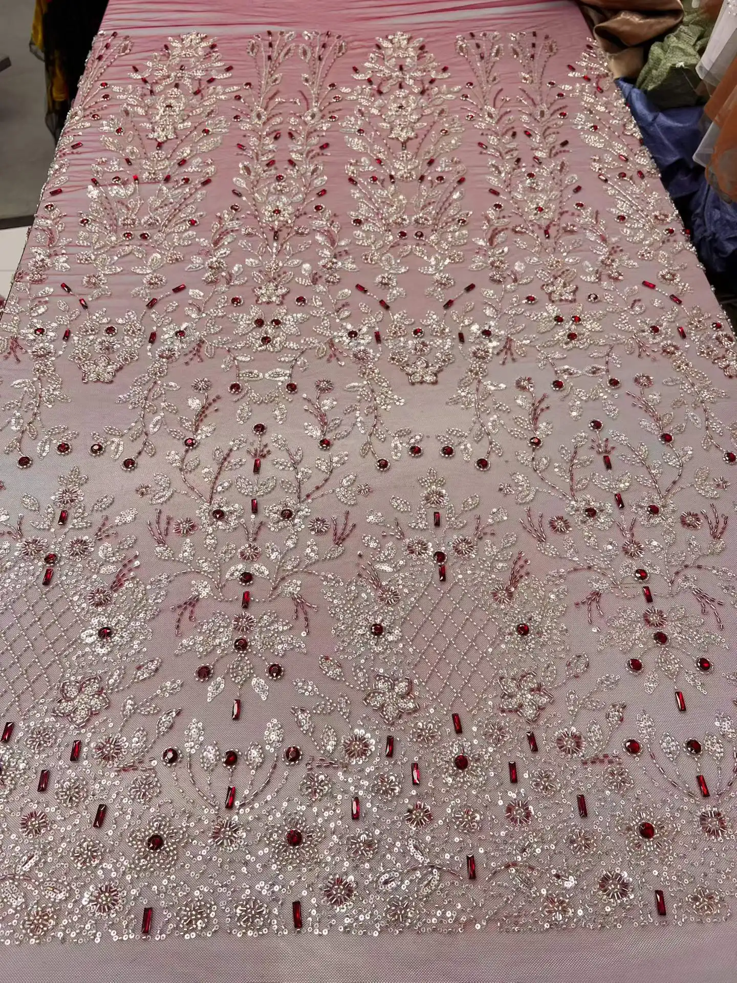 2026 African Lace Fabric 5 Yards Dubai Fabrics Crystal Beaded Fabrics Rhinestone Fabricfor Women's Evening Party Dresses 3567