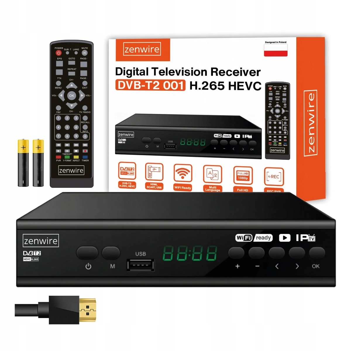 Decodificador de Satélite Sintonizador DVB-T2 HEVC H.265 Full HD TV Terrestre USB Box Zenwire 001