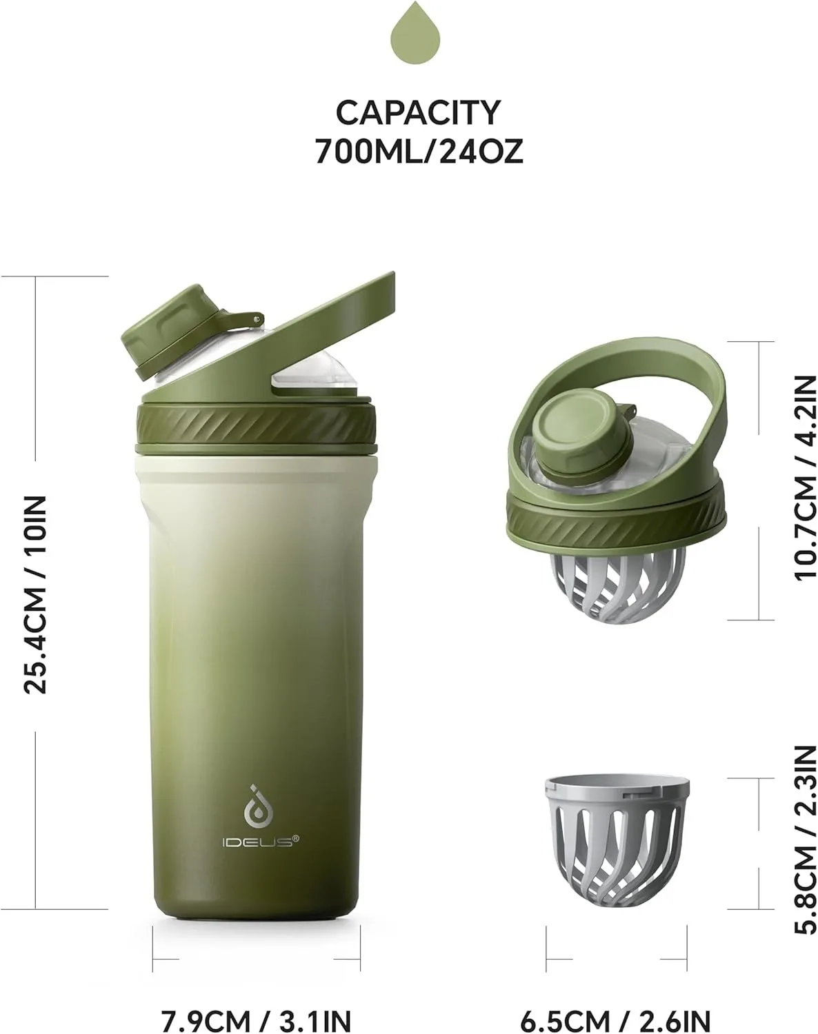 Ideus Insulated Stainless Steel Shaker Cup, 700ml Fitness and Sports Water Bottle, Suitable for Outdoor Activities