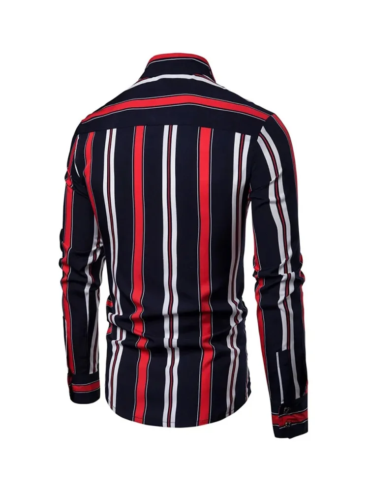 Men's Suit Shirt Tuxedo Striped Plaid Casual Outdoor Lapel Fashion Wedding Long-Sleeved Shirt Soft, Elastic and Comfortable 2024