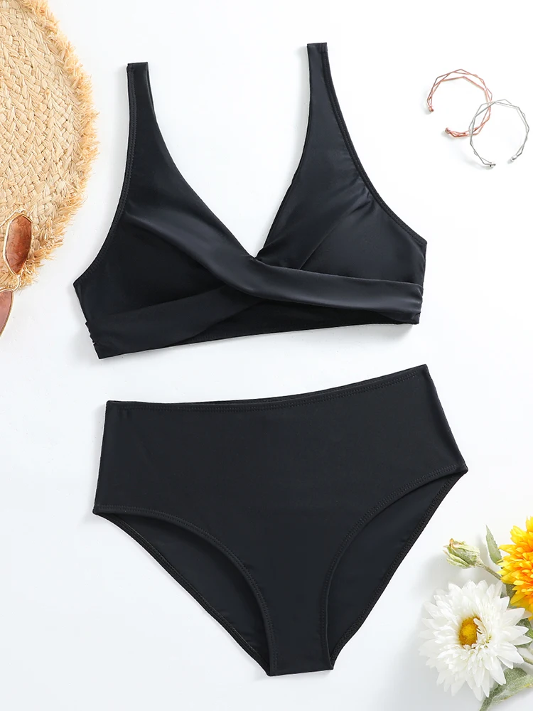 Swimsuit Women Push Up Bikini 2025 Solid Sexy Swimwear V-neck Bikinis Sets Two-Pieces High Waisted Bathing Suit For Female