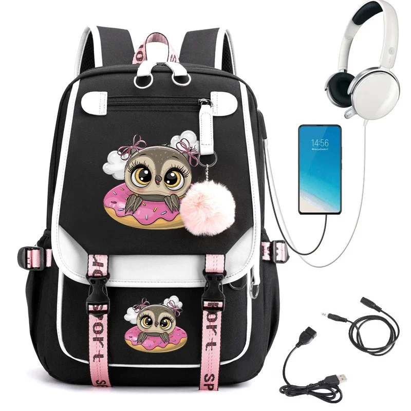 Girl Backpack School Bag Teenage Schoolbag Cartoon Owl Donut Bookbag Primary Kawaii Cute Waterproof Bagpack