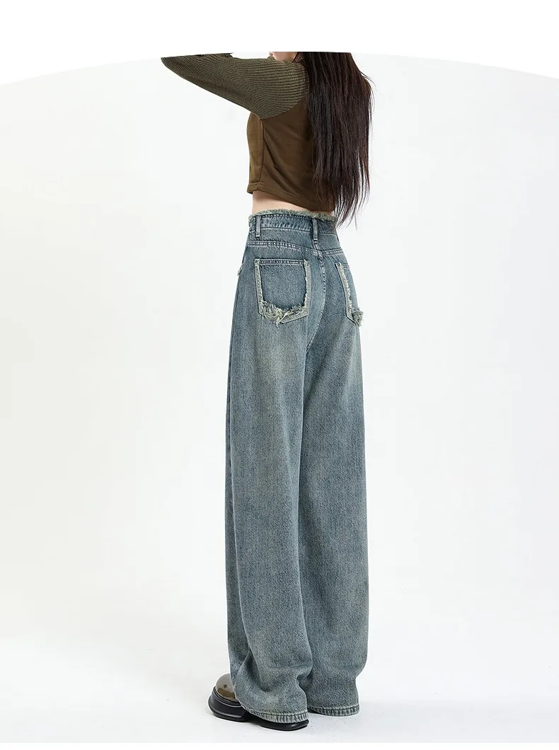 Summer New High Waist Straight Jeans Women High-Quality Vintage Classic High Street Full Length Straight Leg Tassel  Denim Pant