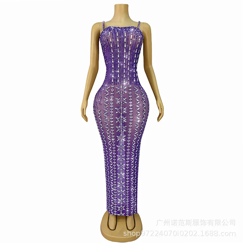 Temperament Purple Glam Suspender Vacation Style Dress Banquet Host Performance Model Catwalk Trendy Dress Abendkleider Hochzeit