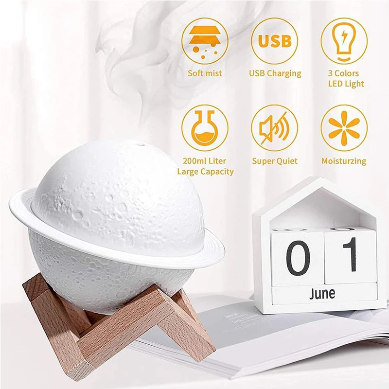 Lunar Humidifier 3D Tricolor Lamp Light Diffuser Aroma Essential Oil Usb Ultrasonic Air Humidifier Mist Maker For Room