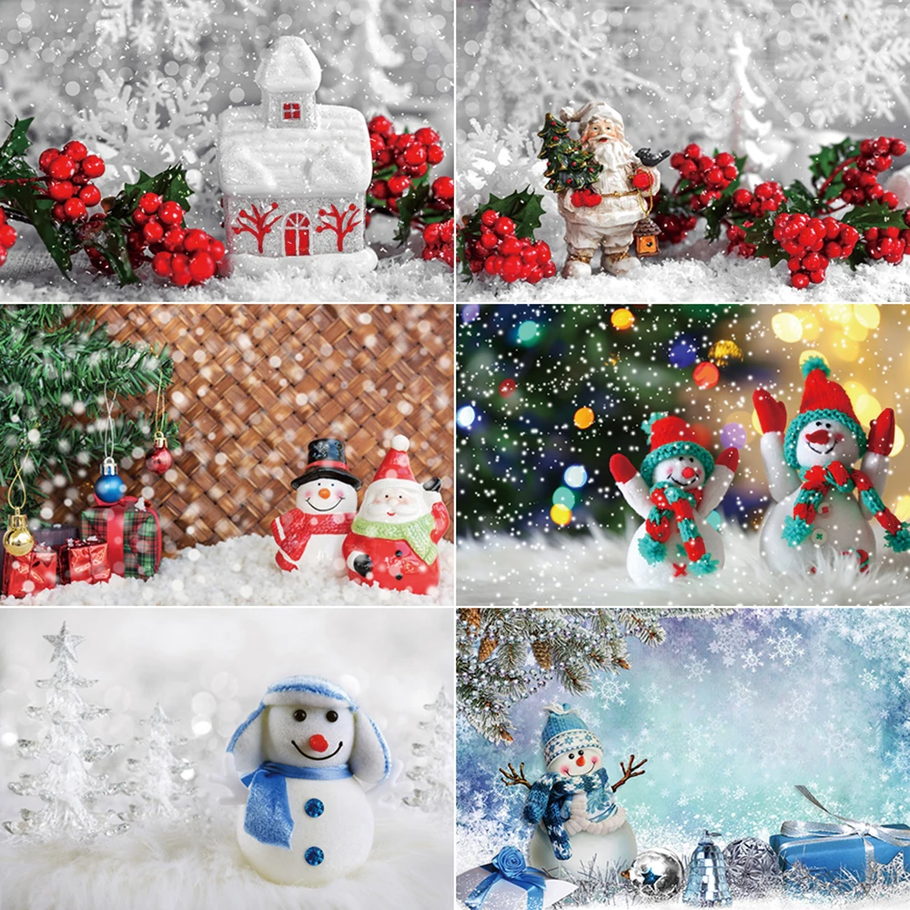 

MOON.QG Christmas Day Background Photography Snowman Blue And Red Pine Photocall Backdrop Children Studio Photobooth Supplies