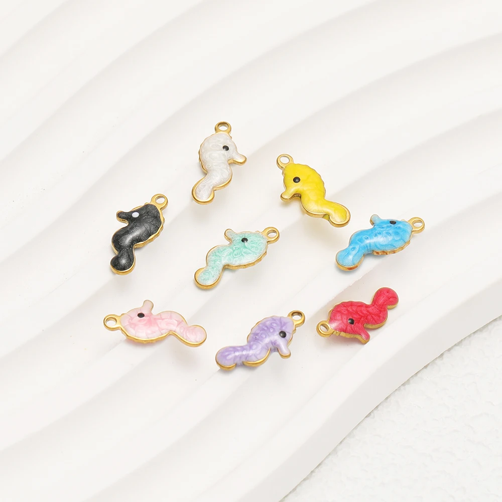 20 Stück Edelstahl Goldfarben Kleine Seepferdchen-Charms mit Emaille für Mädchen, für DIY-Schmuck, Halsketten, Anhänger, Armbänder und Zubehör – Detail 5
