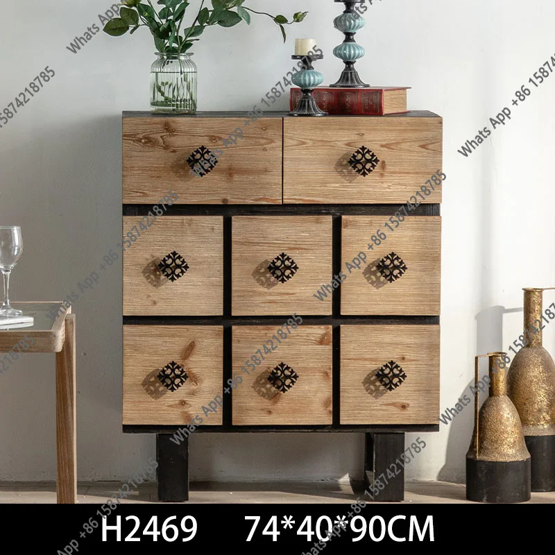 Wooden retro distressed entrance chest of drawers Antique living room sideboard storage cabinet Creative store decoration displa