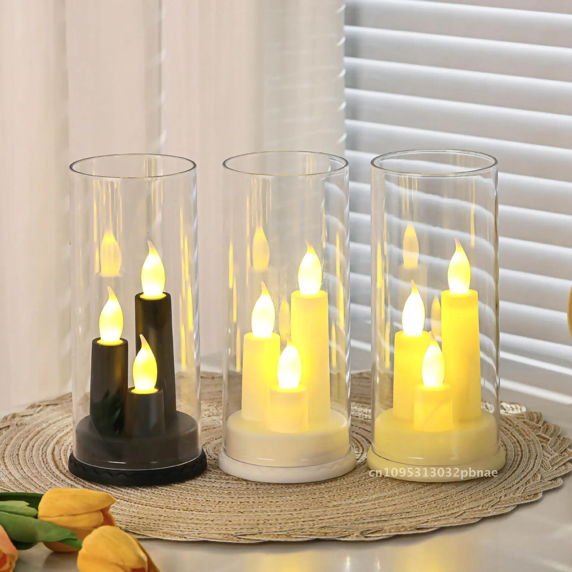 

Creative LED acrylic glass three electronic candle lamp candlestick lamp romantic atmosphere lamp ornaments