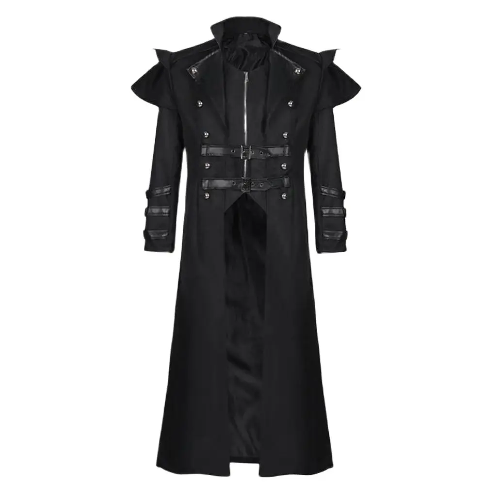 Vintage Men's Gothic Steampunk Long Jacket Trench Coat Retro Medieval Warrior Knight Overcoat Male Victoria Long Coat Outerwear