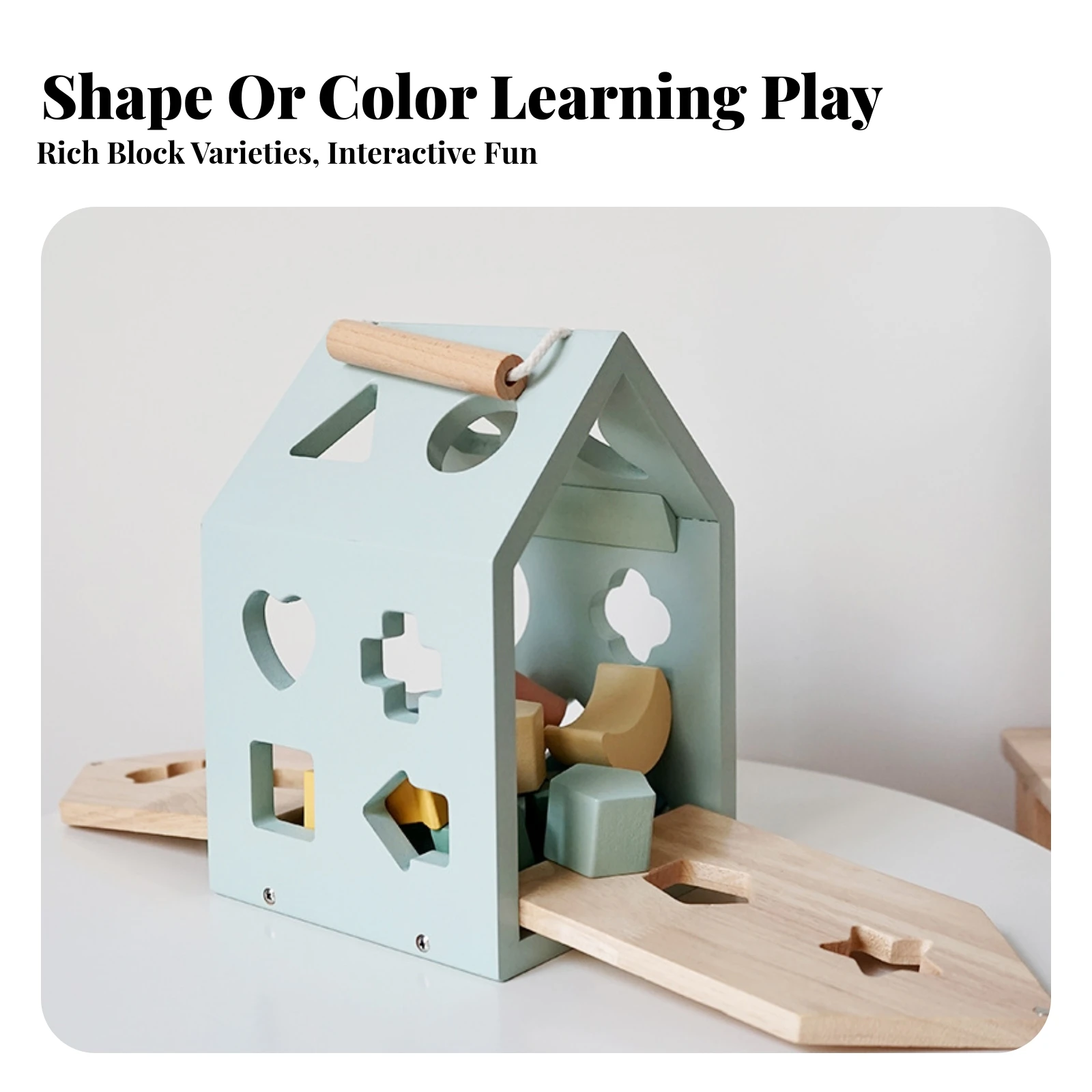 Fine Motor Skills Wooden Shape-Matching House Wooden Sorting House Sorting Box Toy Learning Plaything Pastel Natural Wood