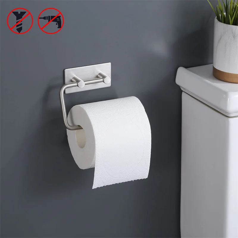 

Stainless Steel Tissue Holder Punch-free Toilet Roll Paper Rack Kitchen Bathroom Cabinet Door Hook Holder Bar Organizer Shelves