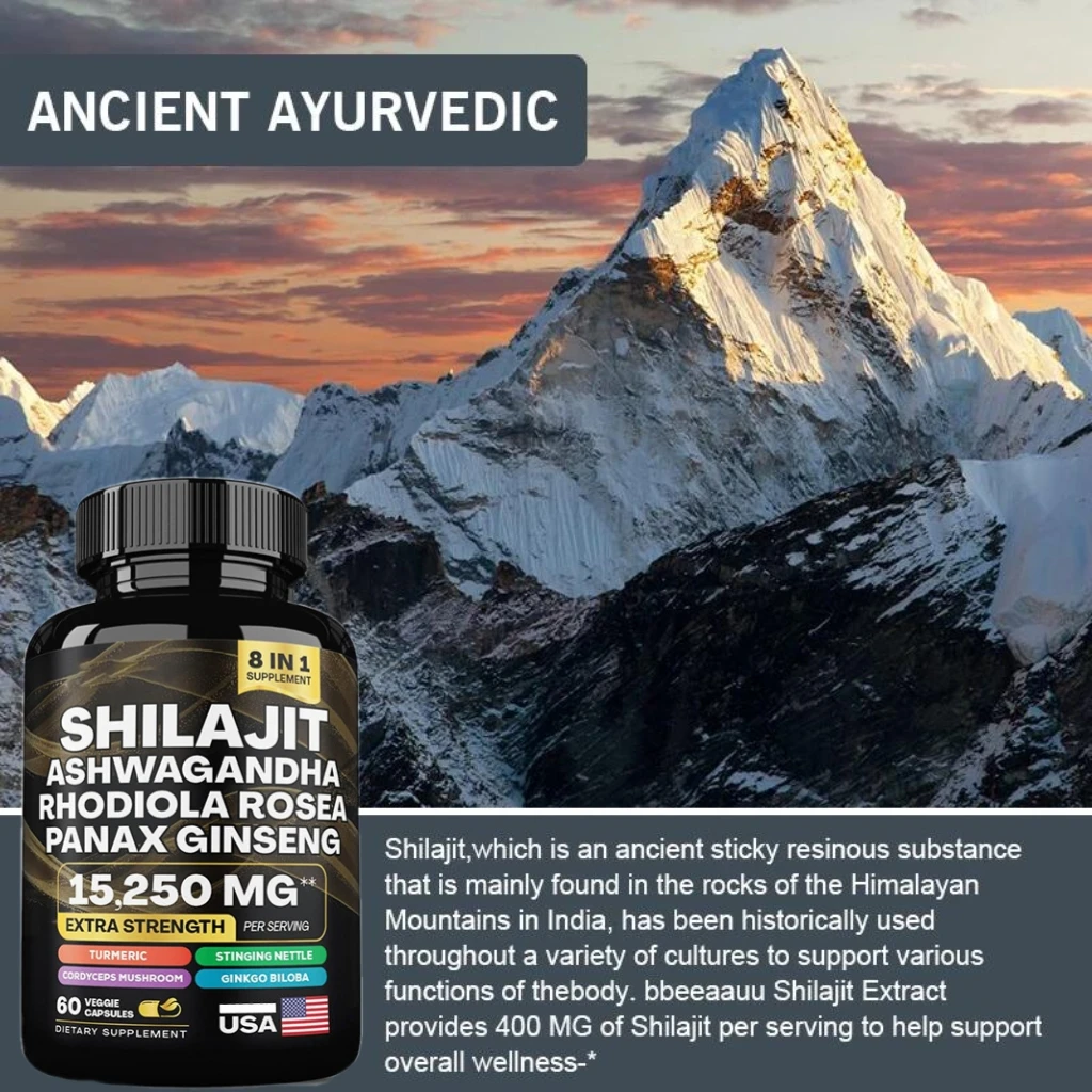 Ginseng Shilajit Capsules Shilajits Original 85+Trace Minerals Fulvic Humic Acids Brain, Focus, Memory and Immune Health