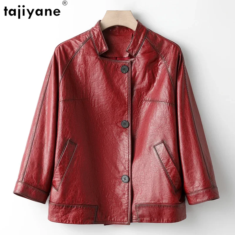 

Tajiyane Real Leather Jacket Women 2023 Autumn Winter Vintage Short Genuine Sheepskin Coat Fashion Cloak Nine Quarter Sleeve