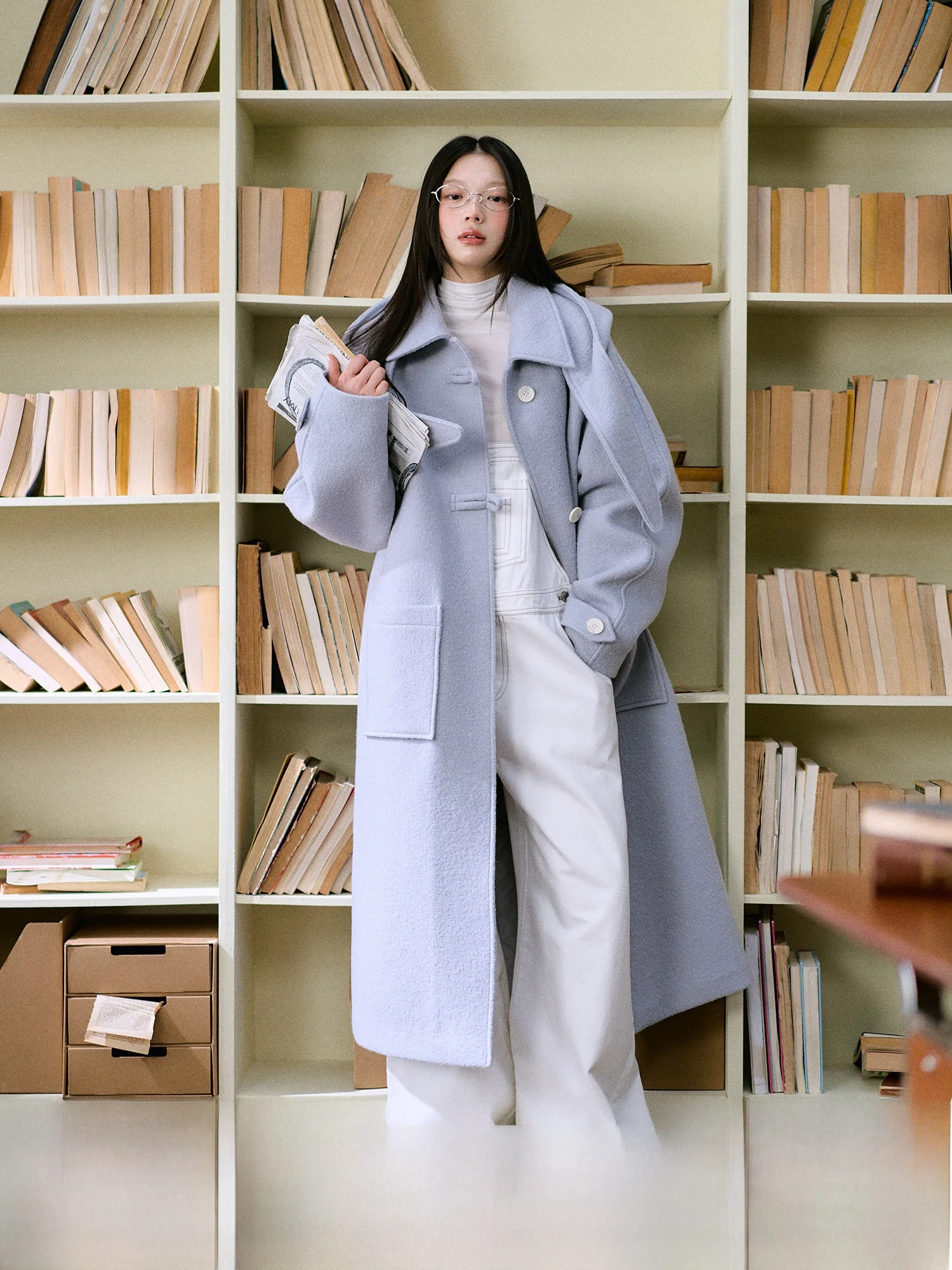 

Pure Woolen Hat Coat Sweet Rabbit Ear Knot Detachable Mid-Length Commute Sle Traditional Chinese Brand La Lune Du Ciel