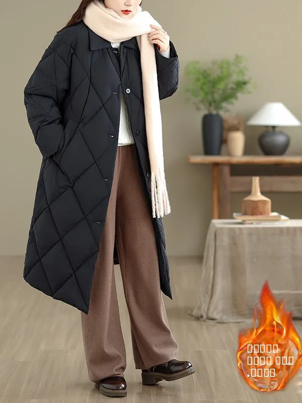 Vintage Long Thi Knee-Length Winter Cotton Jaet Women's Faion Outerwear Oversized Regular Sve Long Commute Sle