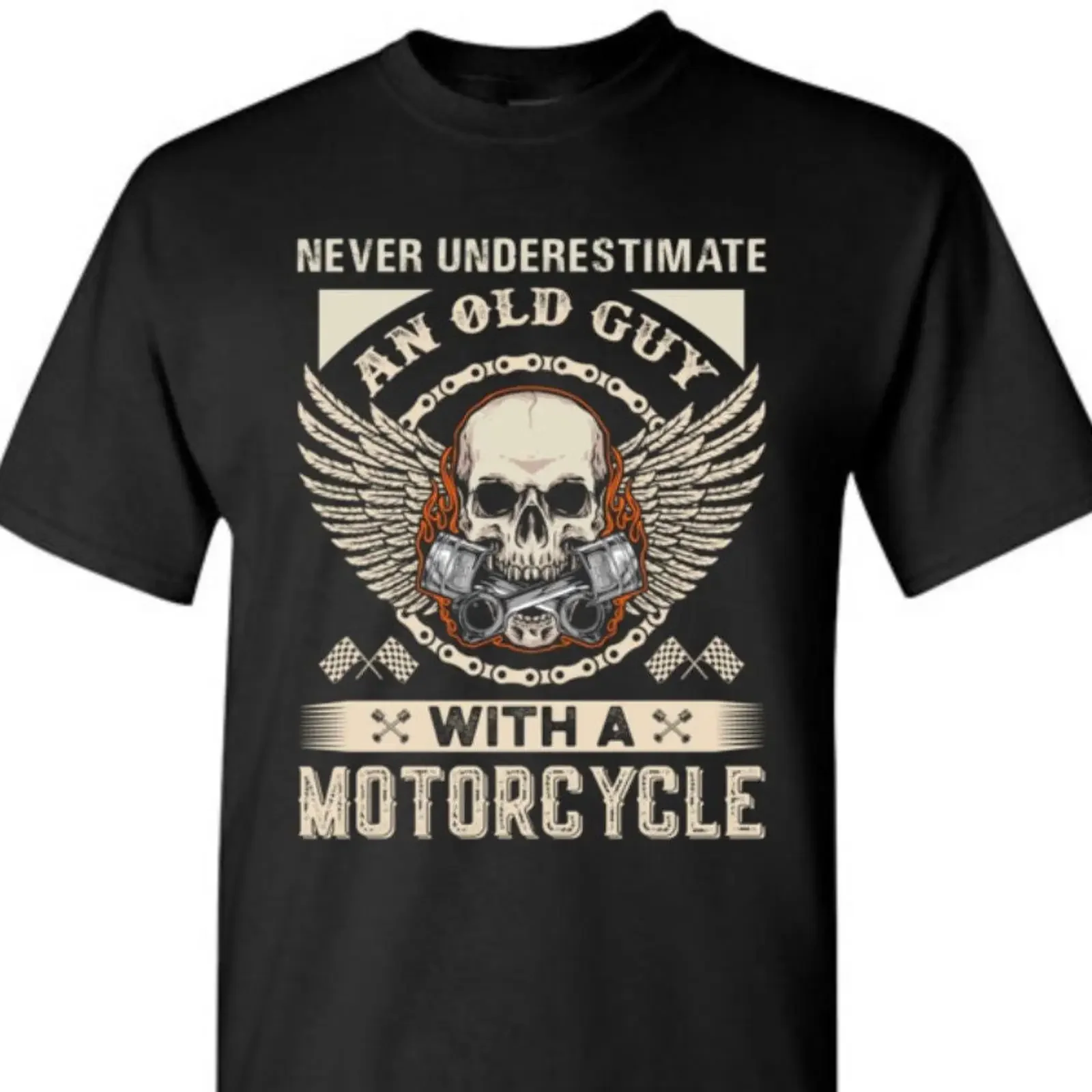 Never Underestimate An Old Guy With A Motorcycle T Shirt Biker Skull Men Dad Grandpa Birthday  vintage Washed Stretched Soft