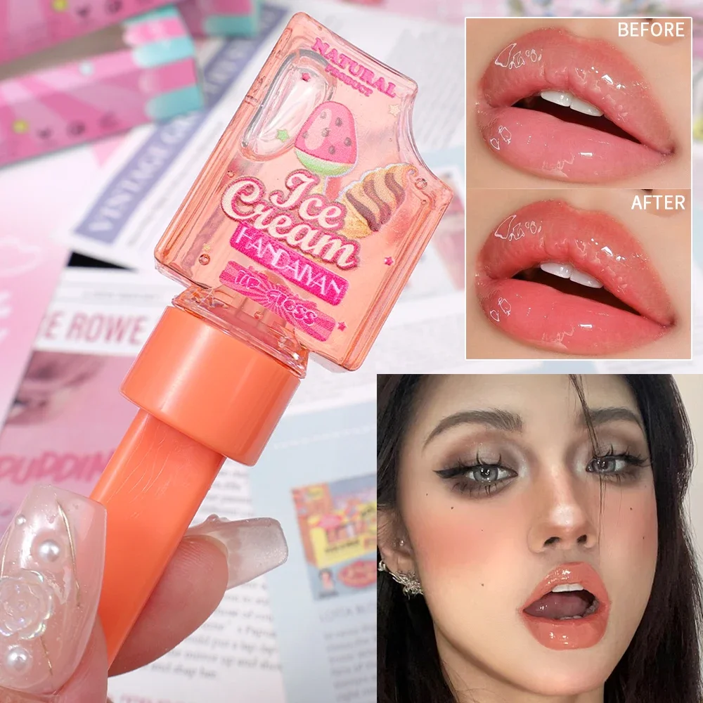 Perle Jules Gloss Crème Glacée Hydratante Huile Jules Gelée Transparente, Imperméable, Miroir Brcorporelle, Rouge à Lèvres Liquide Durable, Maquillage des Lèvres