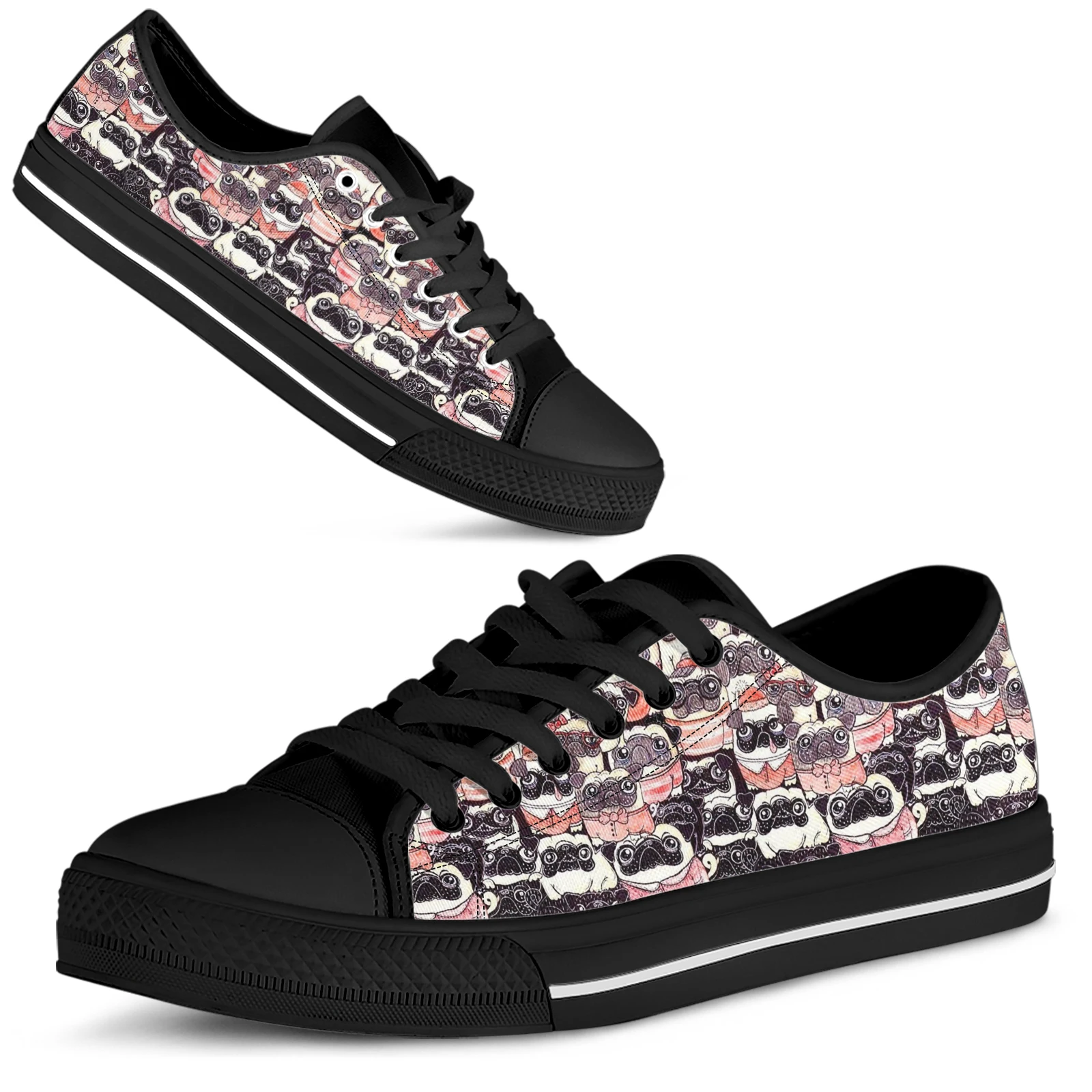 Elviswords Cartoon Franse Bulldog Lage Top Lace Up Flats Zwarte Zachte Zool Casual Sneakers Hond Liefhebbers Nodig Custom Schoenen Gift schoenen