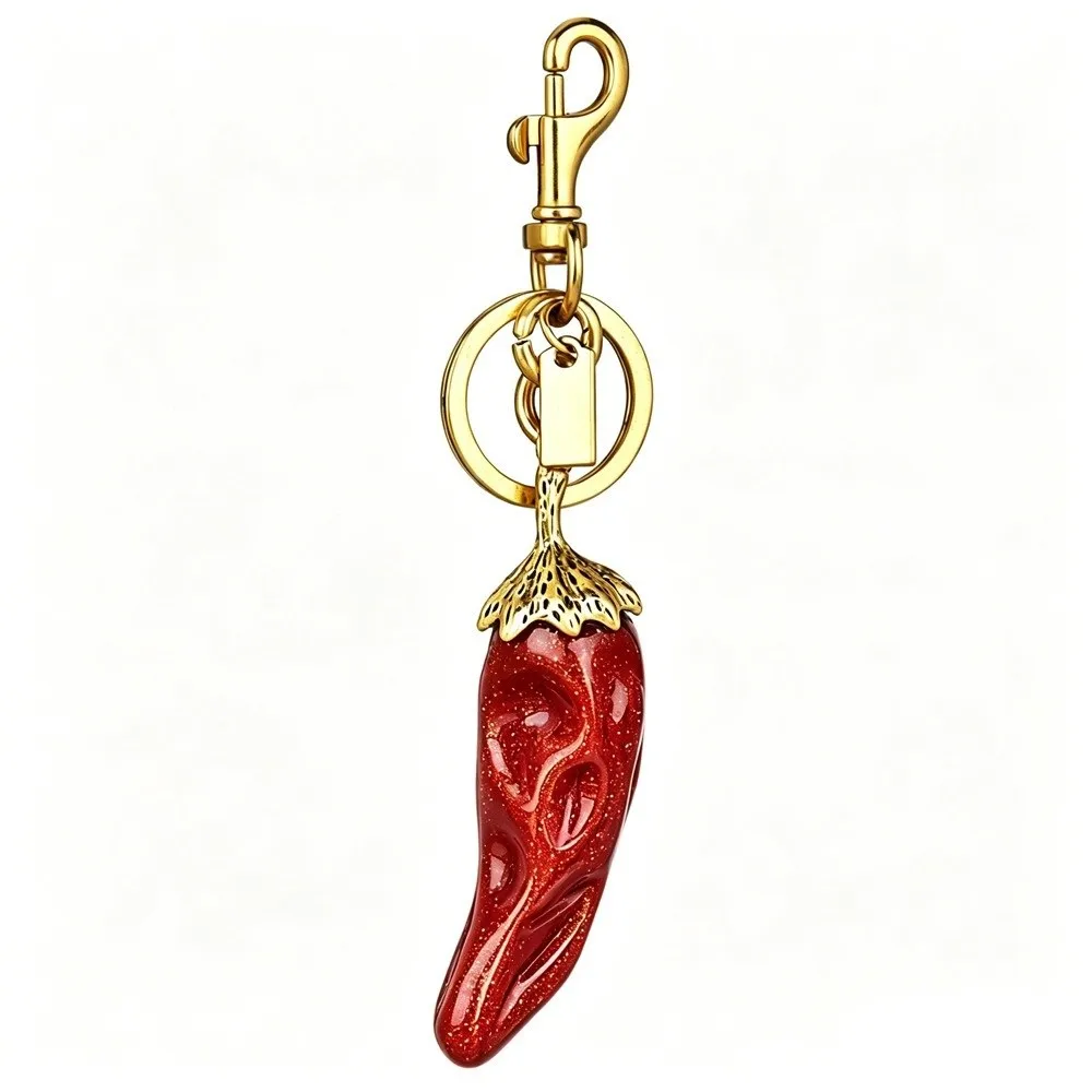 Versatile Glitter Chili Pepper Keychain 3D Handmade Bag Pendant Retro Luxury Lucky Keyring Gift