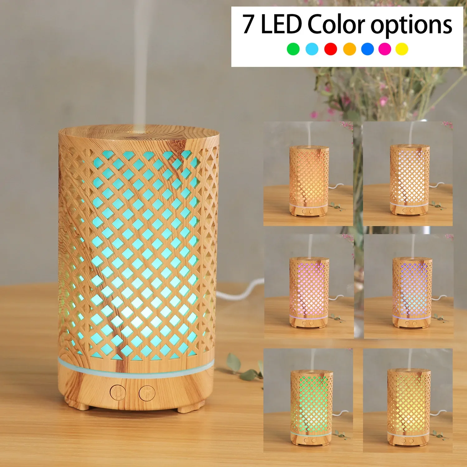 Tuya Smart Wif Hollow Wood Grain Humidifier Ultrasonic Aromatherapy Machine 100ml Colorful Atmosphere Night Light Home Office