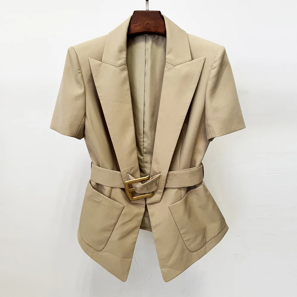 Immagine 3: HIGH STREET Ultima Moda 2026 Giacca Designer da Donna a Maniche Corte con Cintura Blazer Casual