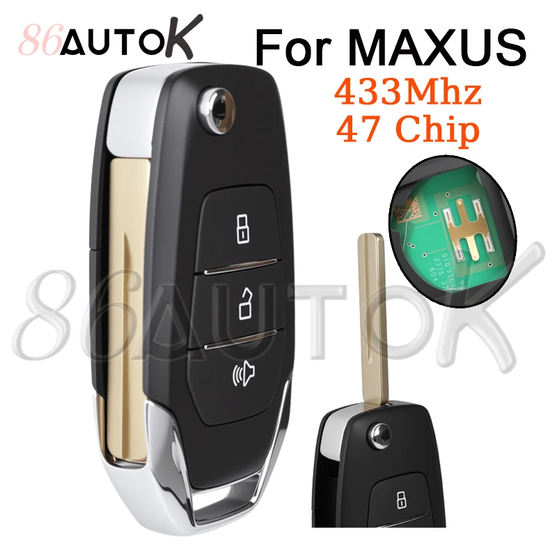 

Car Remote Key For Maxus T60 Original OEM 433Mhz ID47 HITAG3 7961X Chip Smart Flip Fold Car Keys 3 Buttons With Logo Uncut Blade
