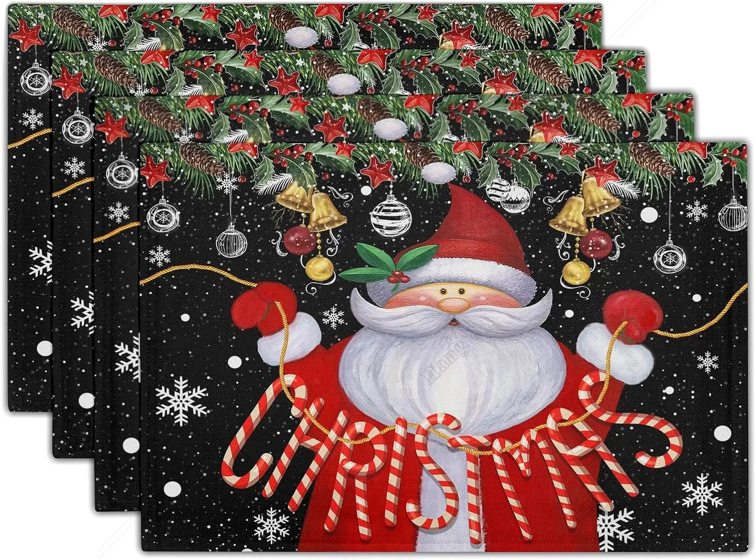 

Christmas Placemats Set of 4 Funny Santa Claus Xmas Snowflake Table Mats Washable Heat Resistant Winter Decor 12x18 Inches